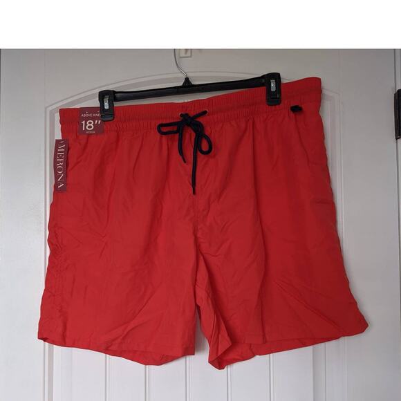Merona Swimming Trunks XXL Elastic Waist Red Back Pocket Beach Pool Above Knee - Picture 5 of 6